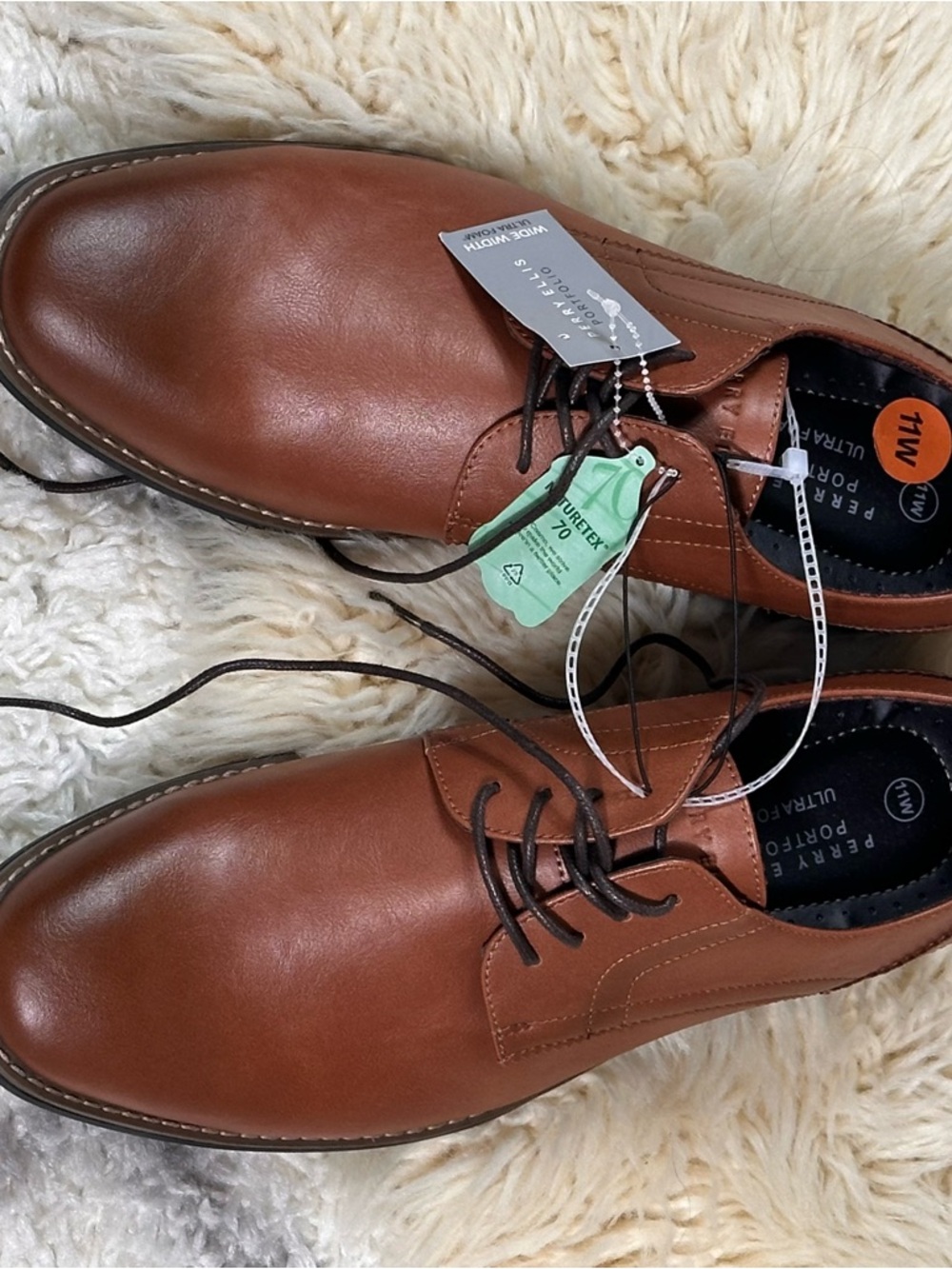 Perry Ellis Men's Tan Leather Derby Shoes
